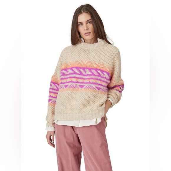 Xirena Sofia Alpaca Jacquard Knit Chunky Boxy Cropped Sweater in Dahlia Fiesta - Picture 1 of 12